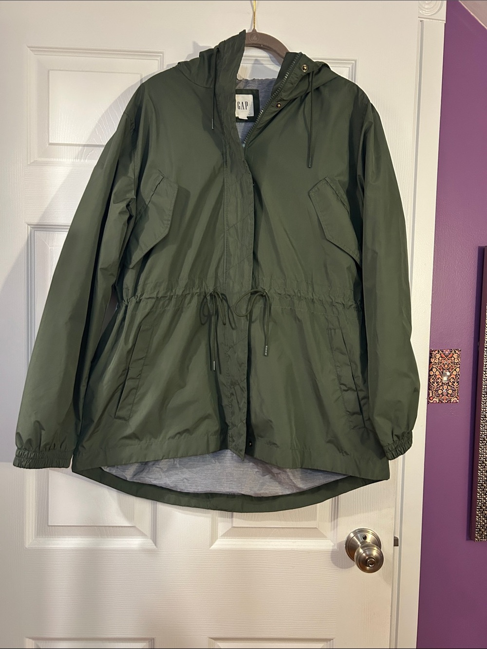 GAP Dark Olive Hooded Drawstring Jacket size Large
